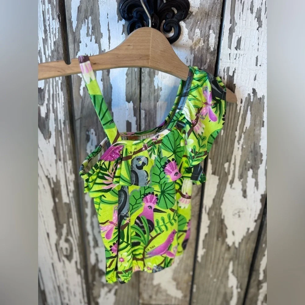 Up Baby Tropical Birds 2 piece set size 8 Girls Ruffle Shoulder & Pants NWT